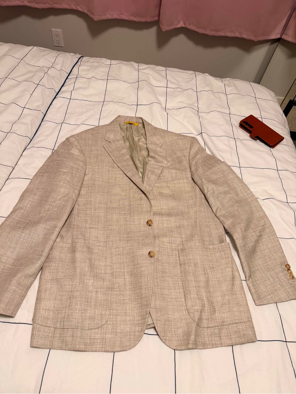 Canali Men's Beige Linen-Blend Blazer - Classic Two-Button Style